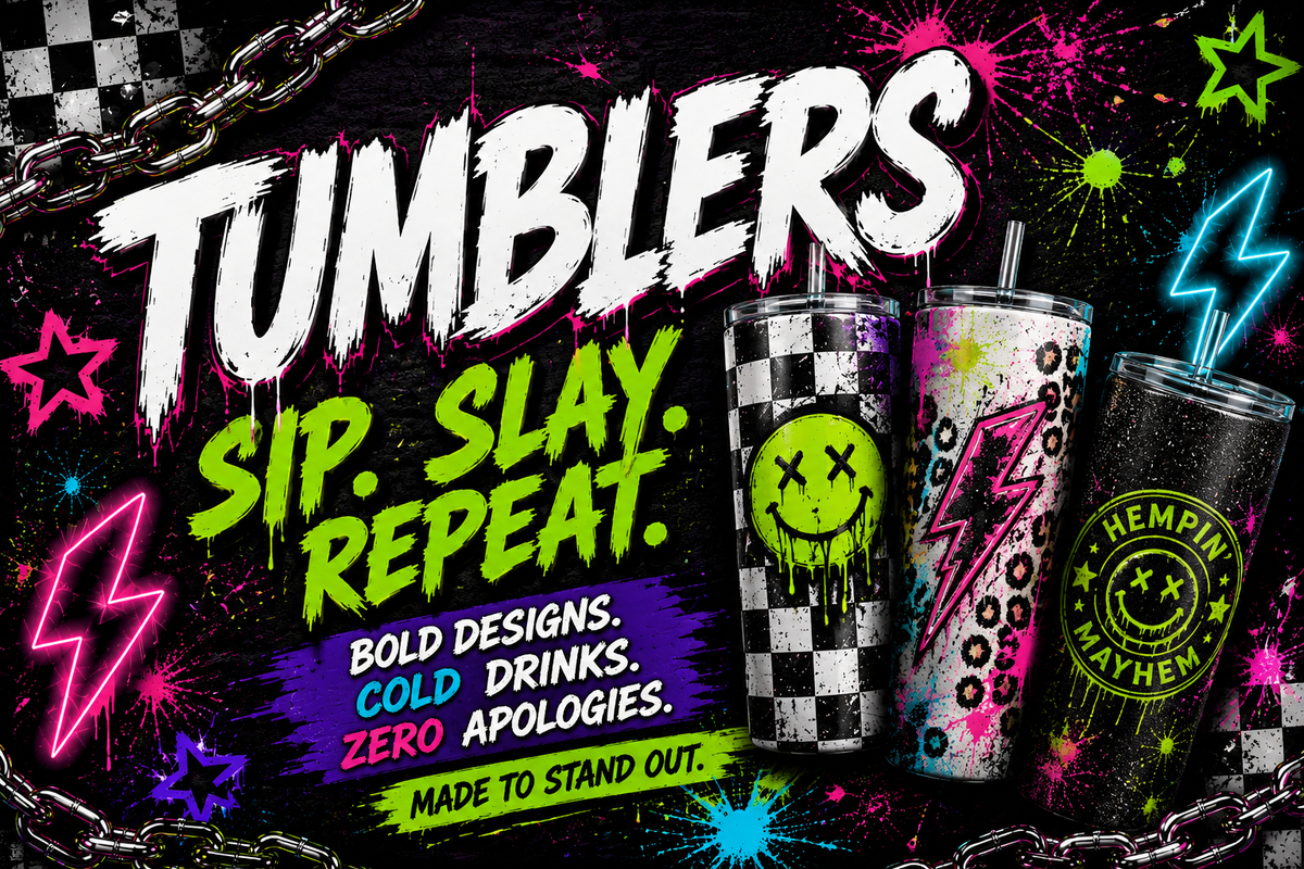Handmade Epoxy Tumblers | Glitter, Spooky & Sassy Stainless Steel Cups | Hempin Mayhem