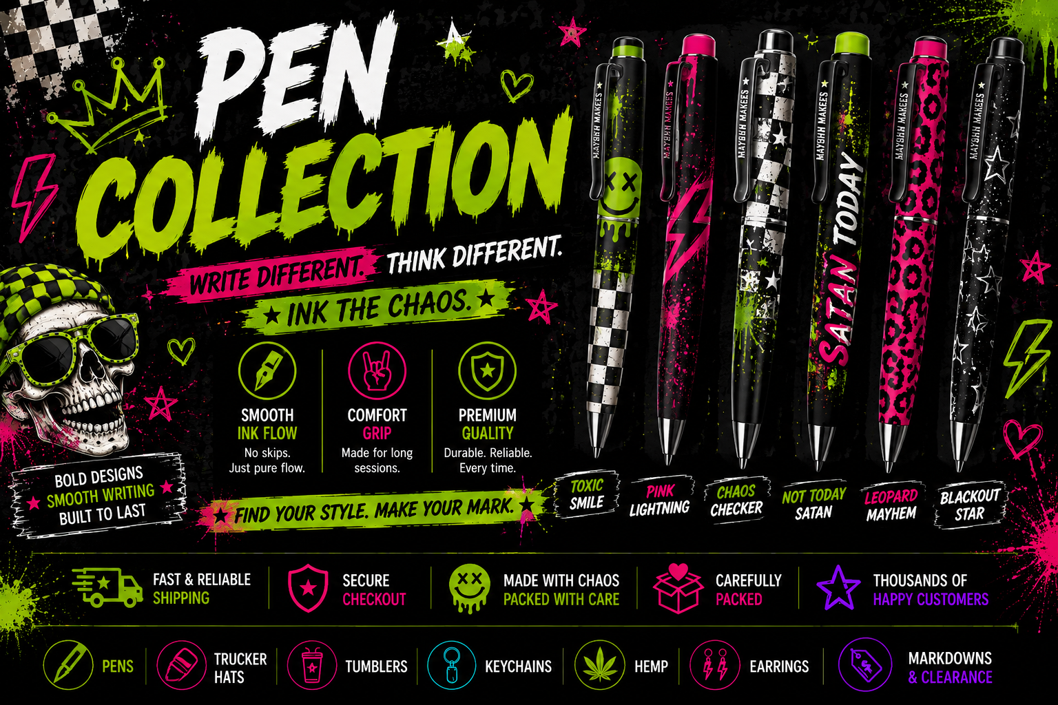 Handmade Beaded Pens by Hempin Mayhem: bold, colorful, sassy writing accessories — unique pens for flair.