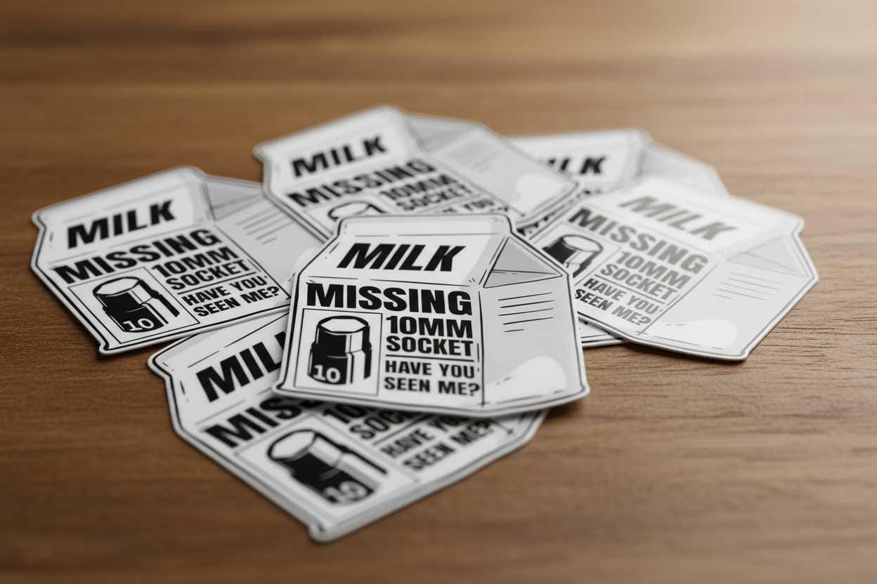Missing 10mm Socket Sticker Pack (2-Pack) | Funny Mechanic Vinyl Decals | Toolbox & Garage Stickers