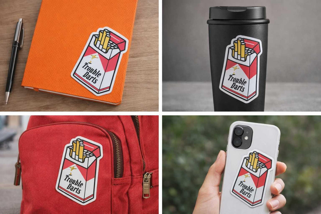 Red and White Trouble Darts Cigarette Pack Vinyl Sticker | 2x2