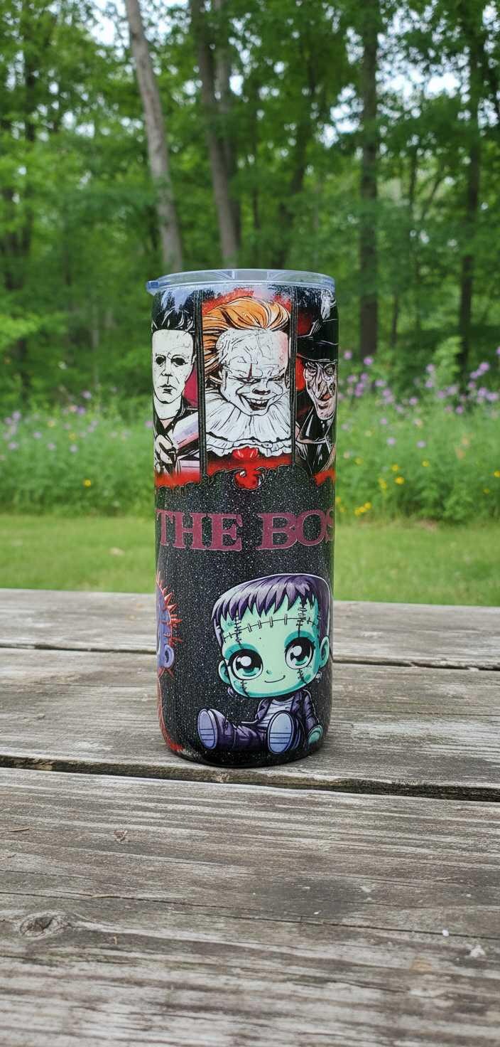 The Boys of Fall Horror Movie Tumbler | 20oz Glitter Epoxy Stainless Steel Cup | Spooky Season Drinkware Gift