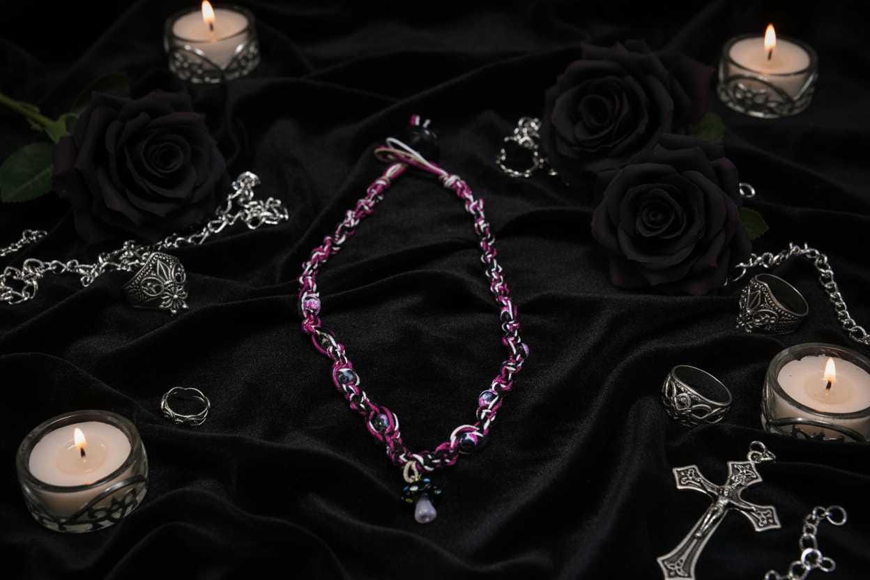 Handmade Hemp Necklace: Black Glass Mushroom Bead