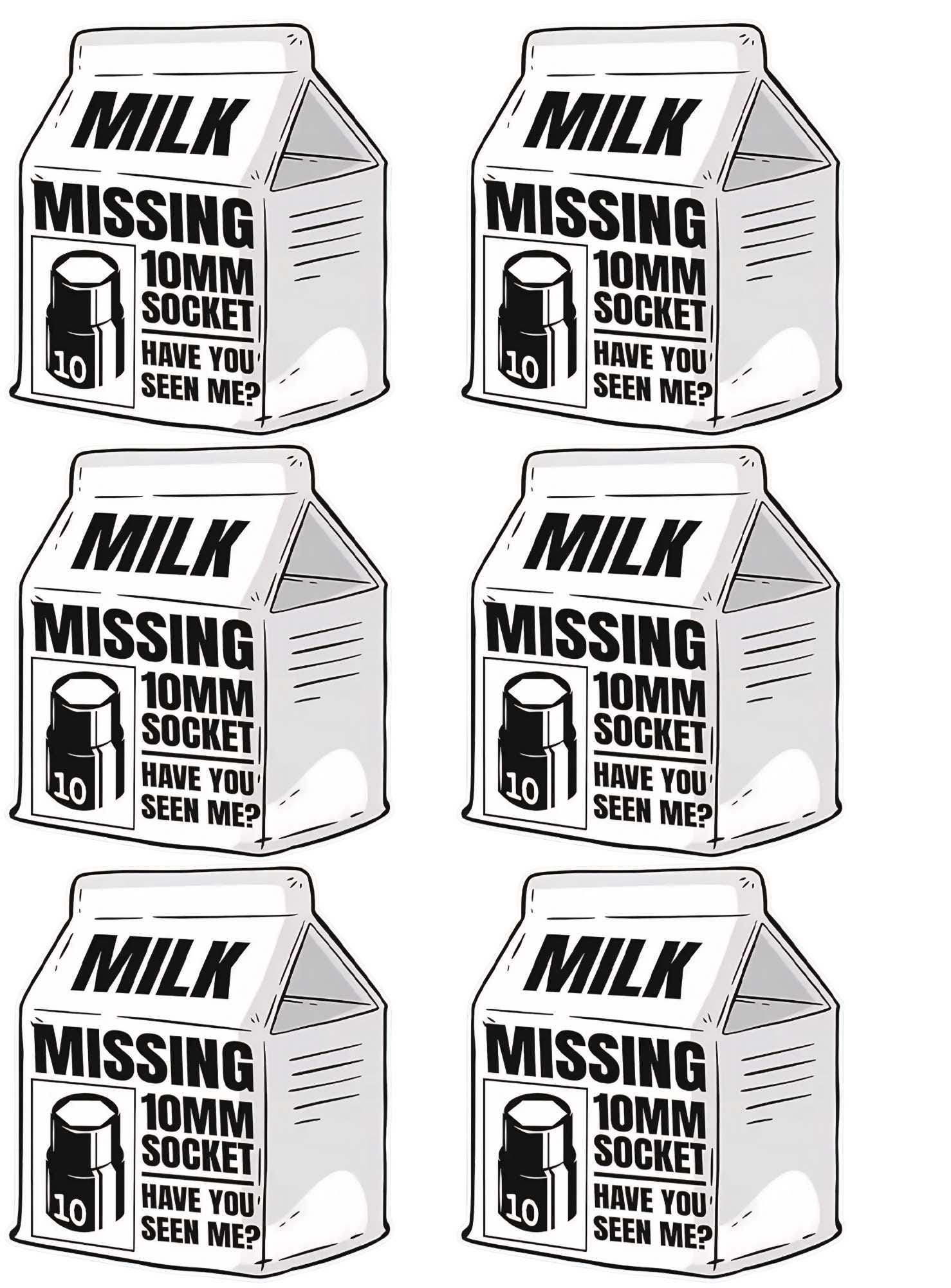 Missing 10mm Socket Sticker Pack (2-Pack) | Funny Mechanic Vinyl Decals | Toolbox & Garage Stickers