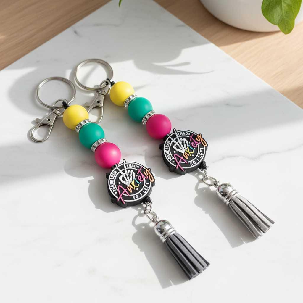 Handmade Keychain – “I Came, I Saw, I Had Anxiety” Quote Accessory