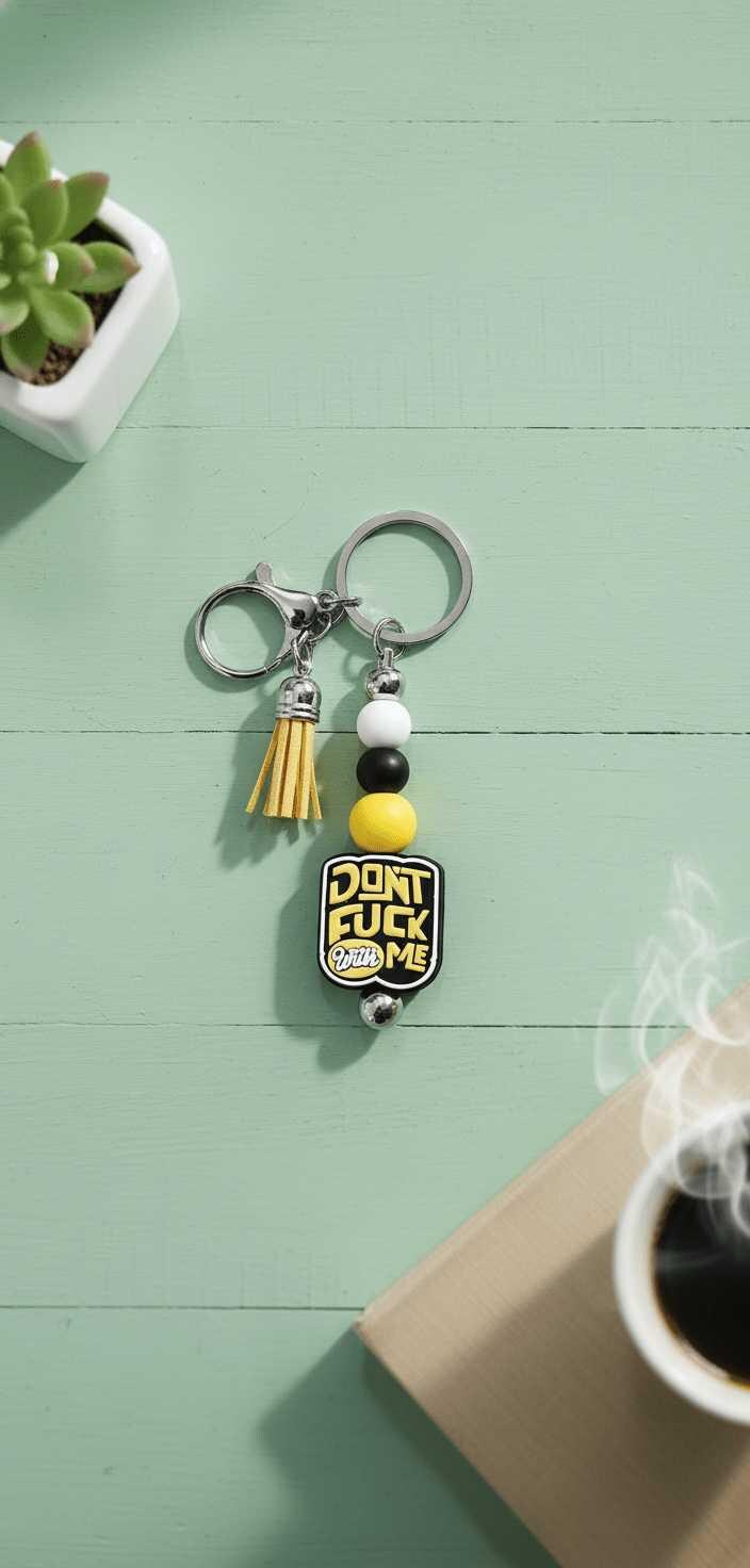 Don’t F*ck With Me Beaded Keychain – Funny Sarcastic Wristlet Keychain, Trendy Handmade Bag Charm Accessory