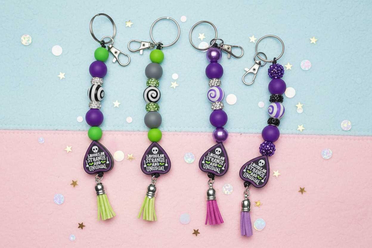 Strange & Unusual Gothic Beaded Keychain | Ouija Planchette Charm | Spooky Keychain | Goth Gift | Creepy Cute Accessory