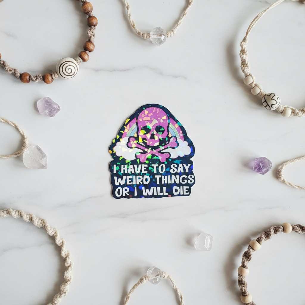 Funny Weird Stuff Skull Sticker | Rainbow Vinyl Sticker | Pink & Black Goth Decal | Waterproof Laptop Sticker | Chaos Gremlin Gift | Funny Water Bottle Sticker