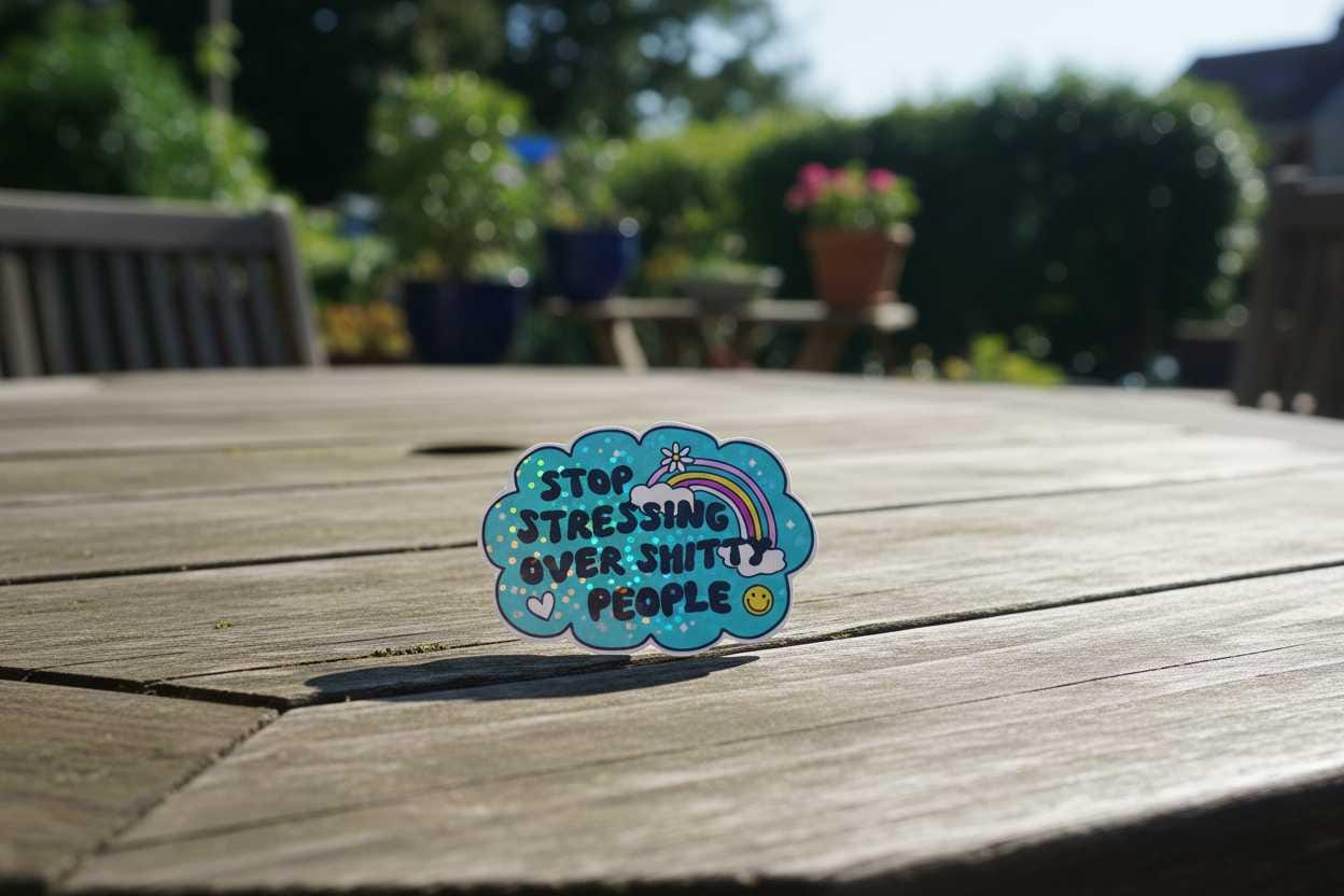 Stop Stressing Over Shitty People Vinyl Sticker | Funny Motivational Waterproof Decal | Rainbow Mental Health Laptop Water Bottle Sticker