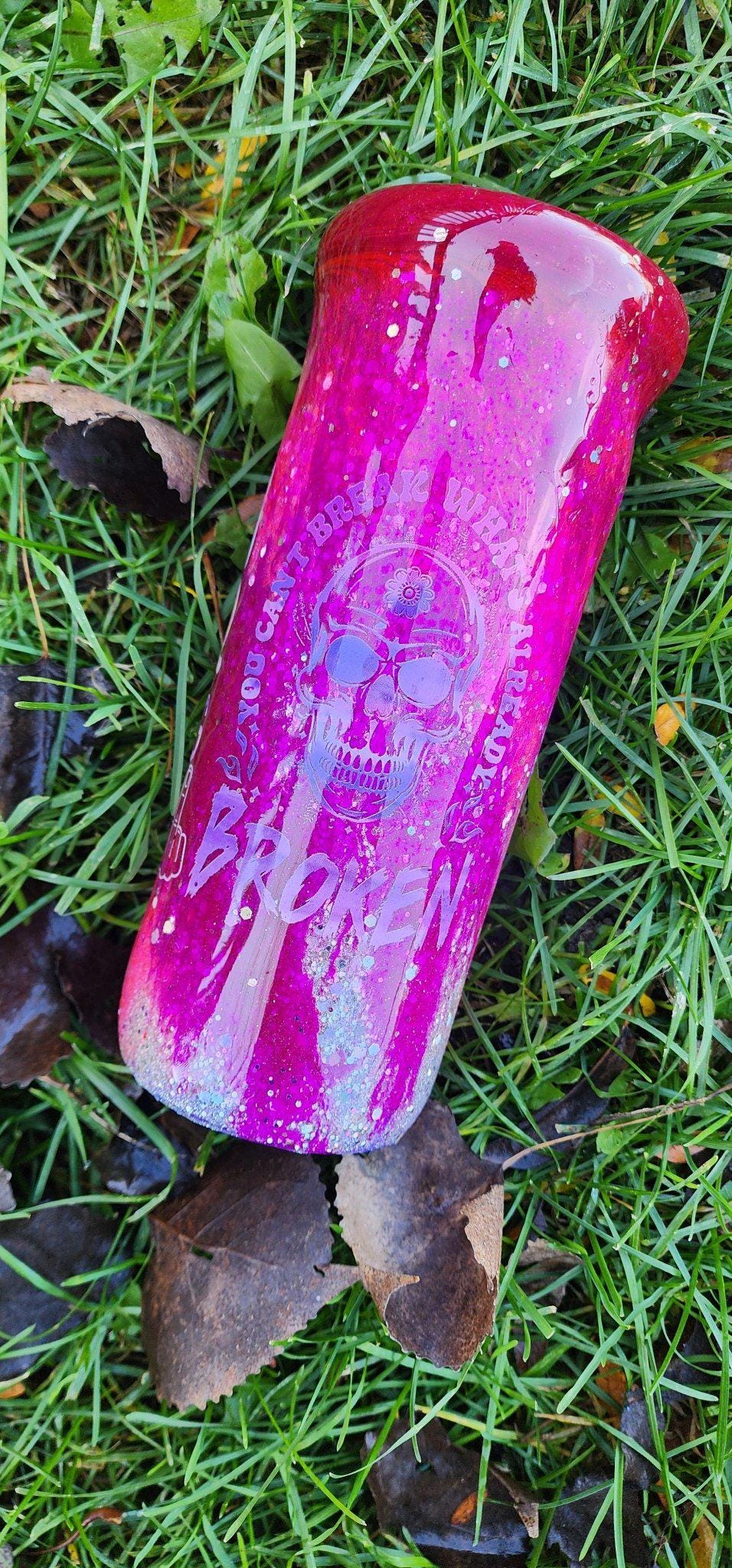Calm Your F*cking Tits | Pink Epoxy Swirl Tumbler | 20oz Stainless Steel Glitter Cup | You Can't Break What's Already Broken