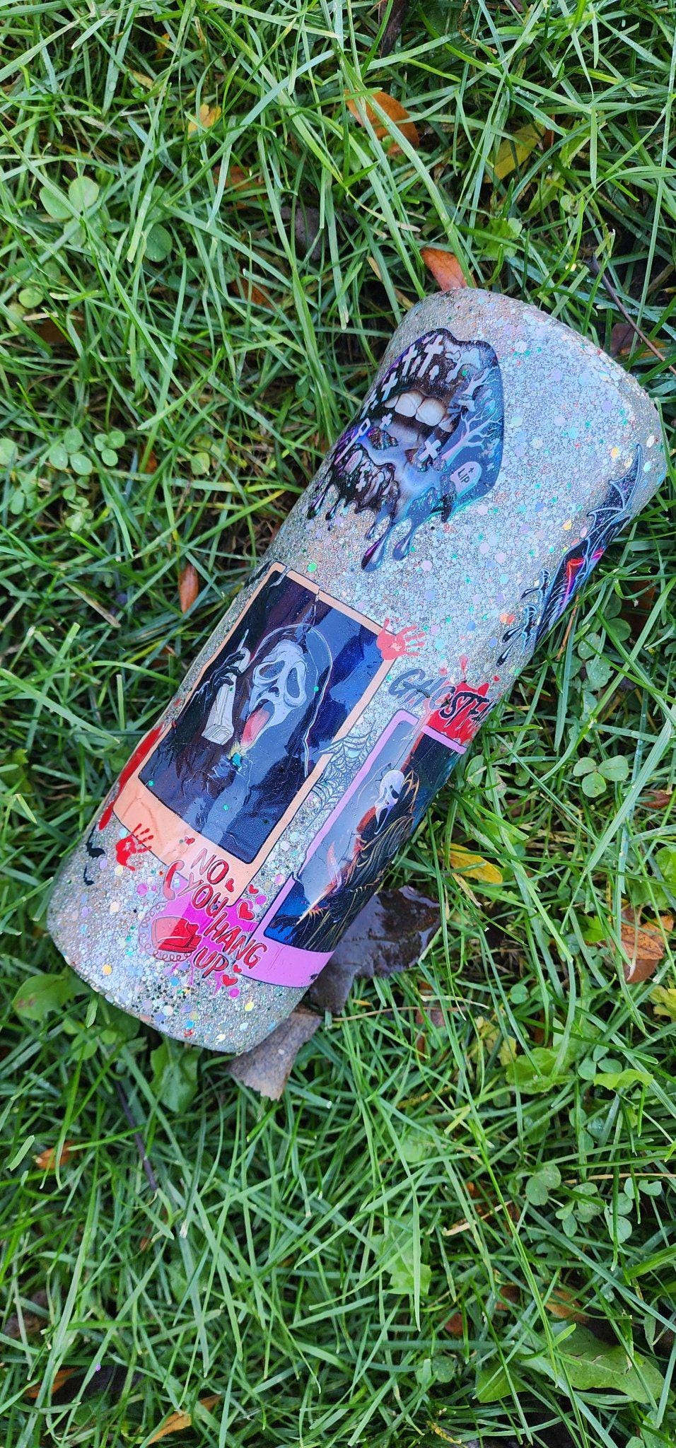 Horror Glitter Epoxy Tumbler | Handmade Spooky Stainless Steel Cup | Creepy Cute Halloween Coffee Tumbler | Gothic Gift for Horror Fans