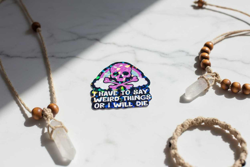 Funny Weird Stuff Skull Sticker | Rainbow Vinyl Sticker | Pink & Black Goth Decal | Waterproof Laptop Sticker | Chaos Gremlin Gift | Funny Water Bottle Sticker