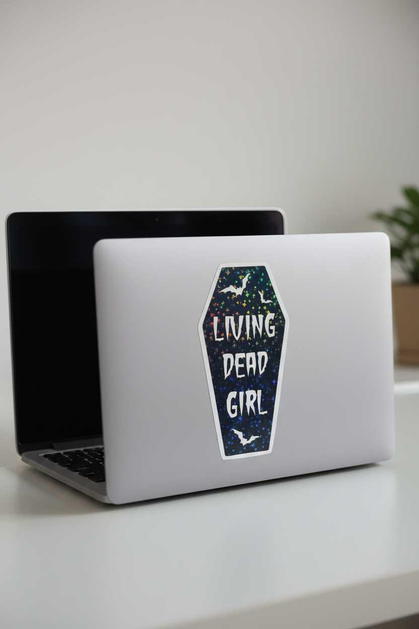 Living Dead Girl Coffin Vinyl Sticker | Gothic Waterproof Coffin Decal | Spooky Halloween Sticker