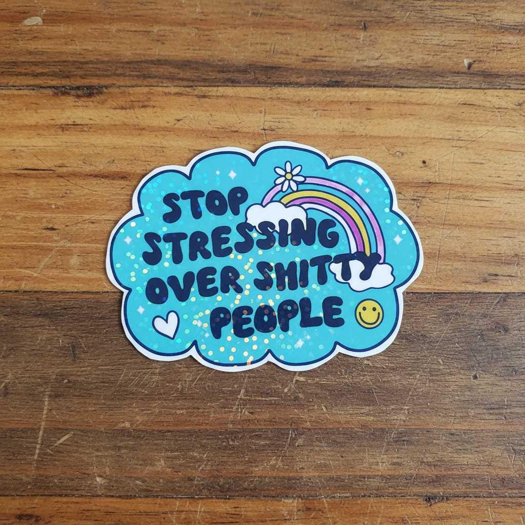 Stop Stressing Over Shitty People Vinyl Sticker | Funny Motivational Waterproof Decal | Rainbow Mental Health Laptop Water Bottle Sticker
