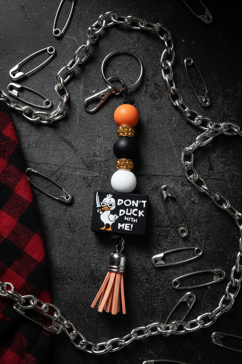 Handmade “Dont Duck With Me” Beaded Keychain, Pen, and Sticker Set |