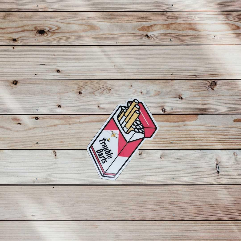 Red and White Trouble Darts Cigarette Pack Vinyl Sticker | 2x2