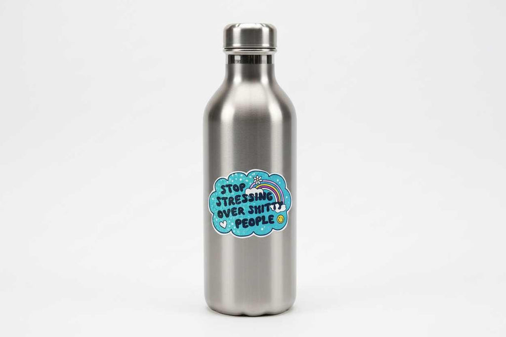 Stop Stressing Over Shitty People Vinyl Sticker | Funny Motivational Waterproof Decal | Rainbow Mental Health Laptop Water Bottle Sticker