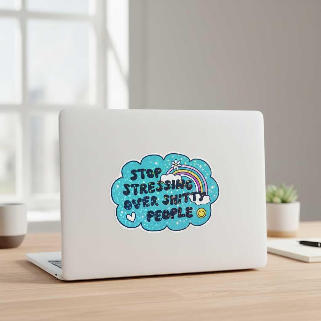 Stop Stressing Over Shitty People Vinyl Sticker | Funny Motivational Waterproof Decal | Rainbow Mental Health Laptop Water Bottle Sticker