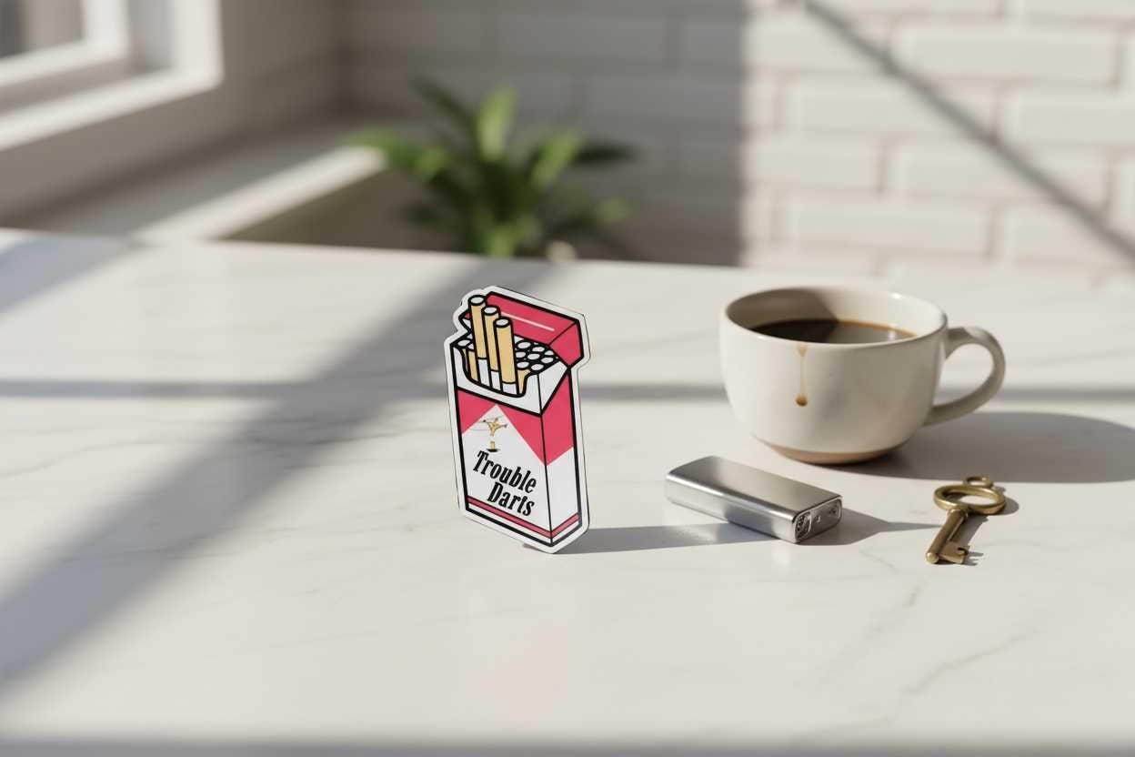 Red and White Trouble Darts Cigarette Pack Vinyl Sticker | 2x2