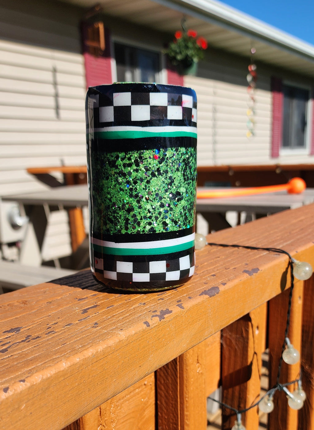 Green Checkered 16oz Stainless Steel Tumbler | Aesthetic Coffee Cup | Retro Checkerboard Travel Mug | Handmade Skinny Tumbler Gift
