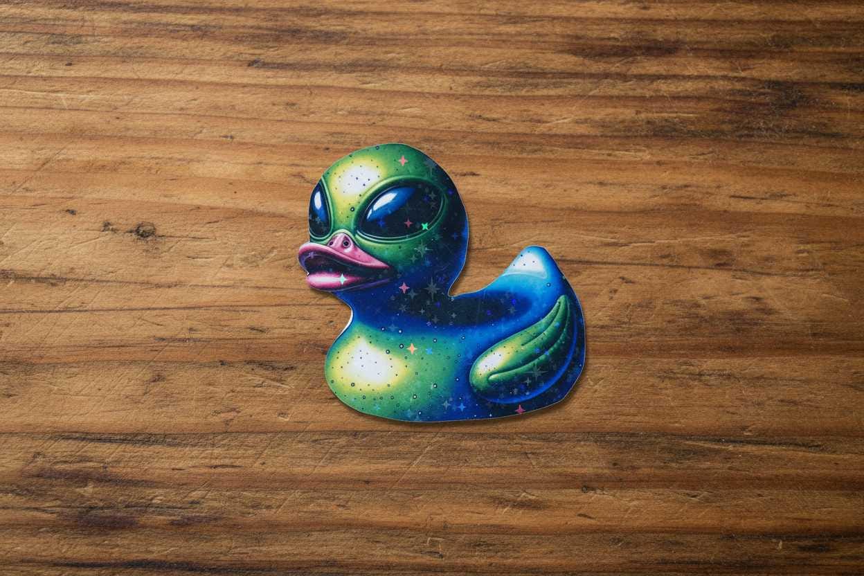 Alien Rubber Ducky Vinyl Sticker | Cute UFO Duck Waterproof Decal | Funny 3x3 Laptop, Water Bottle, Car & Tumbler Sticker