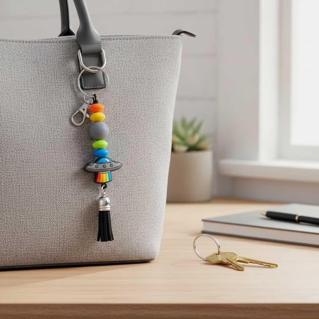 Beam Me Up, Bestie Beaded Keychain | Red & Orange UFO Bag Charm