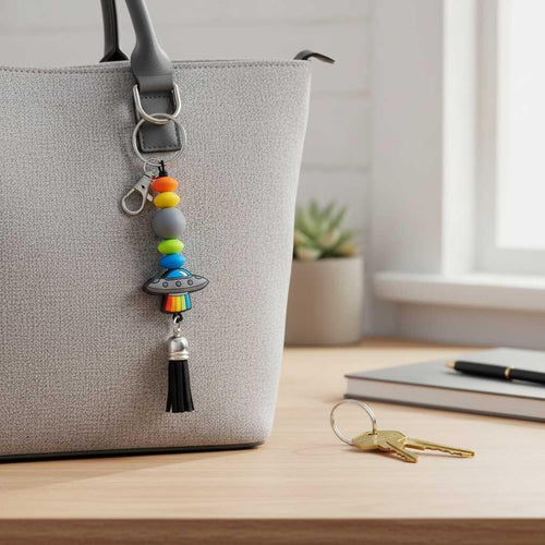 Beam Me Up, Bestie Beaded Keychain | Red & Orange UFO Bag Charm