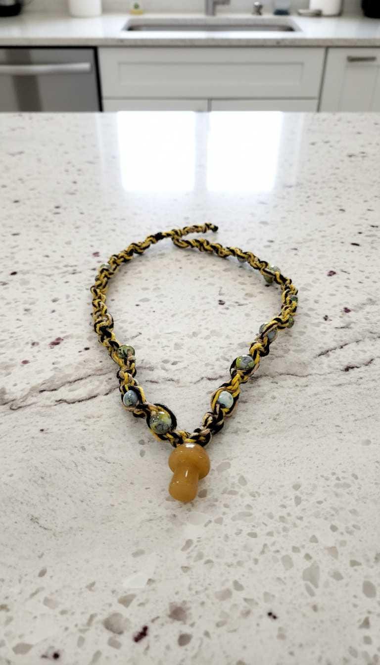 Hemp Necklace with Yellow Mushroom Bead | Boho Cottagecore Nature Jewelry - Hempin Mayhem