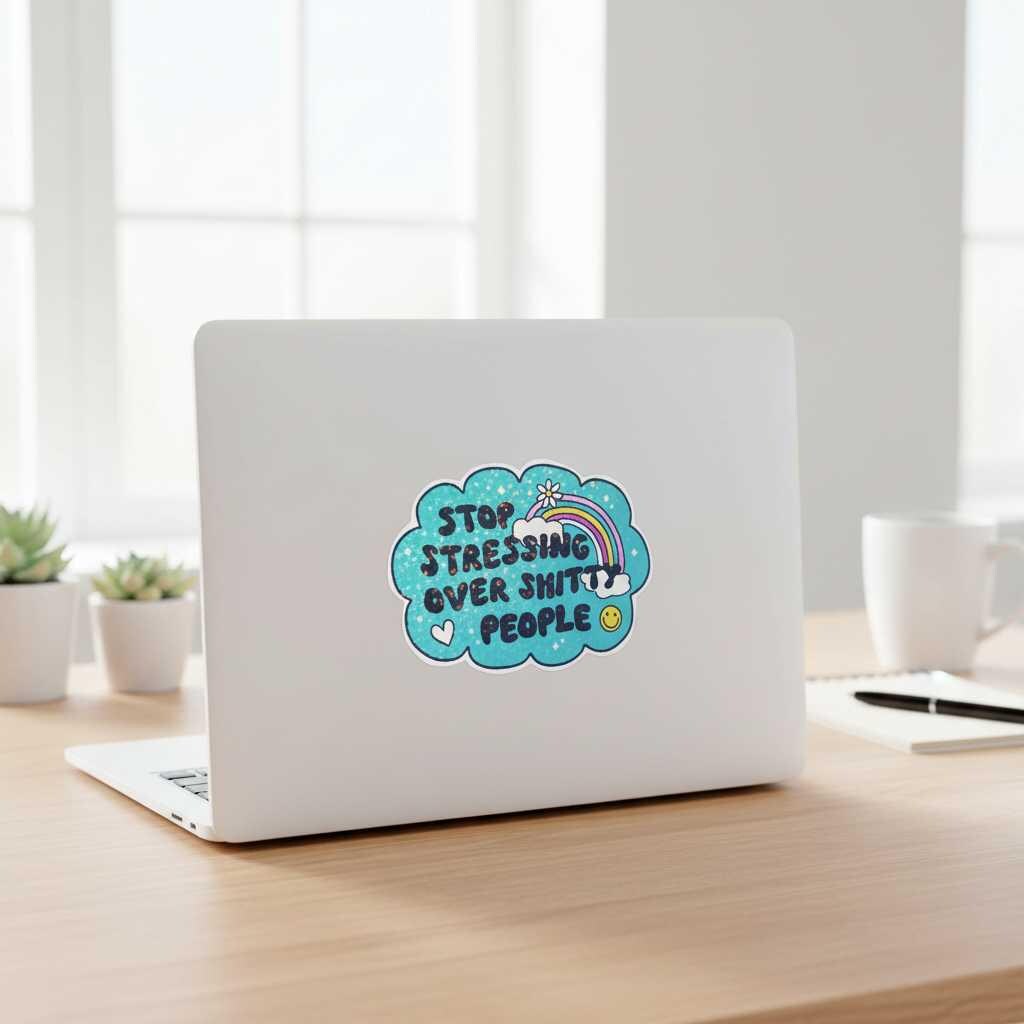 Stop Stressing Over Shitty People Vinyl Sticker | Funny Motivational Waterproof Decal | Rainbow Mental Health Laptop Water Bottle Sticker