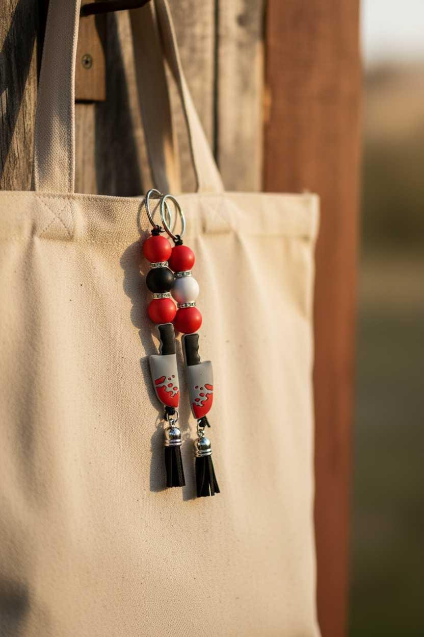 Red & Black Horror Lovers Bloody Knife Keychain | Creepy Cute Slasher Bag Charm