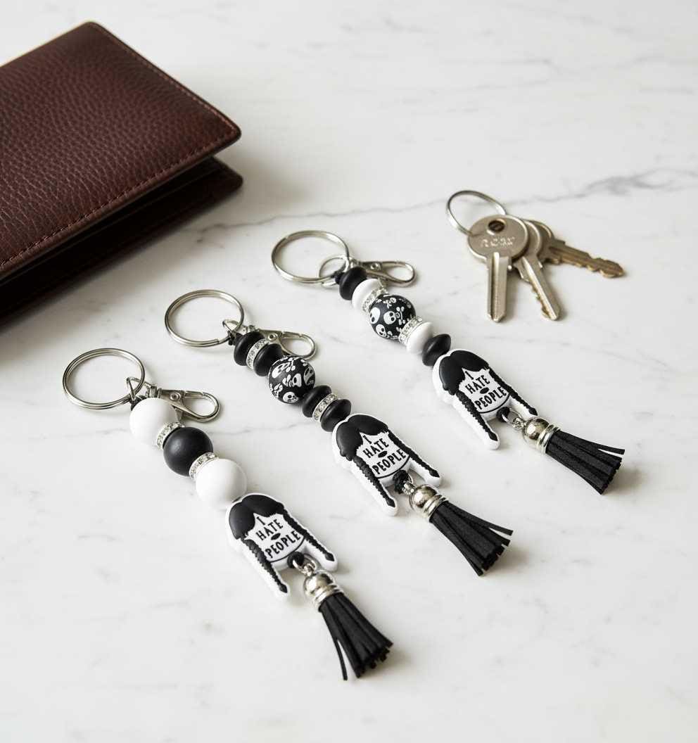 Black and White Spooky Keychain