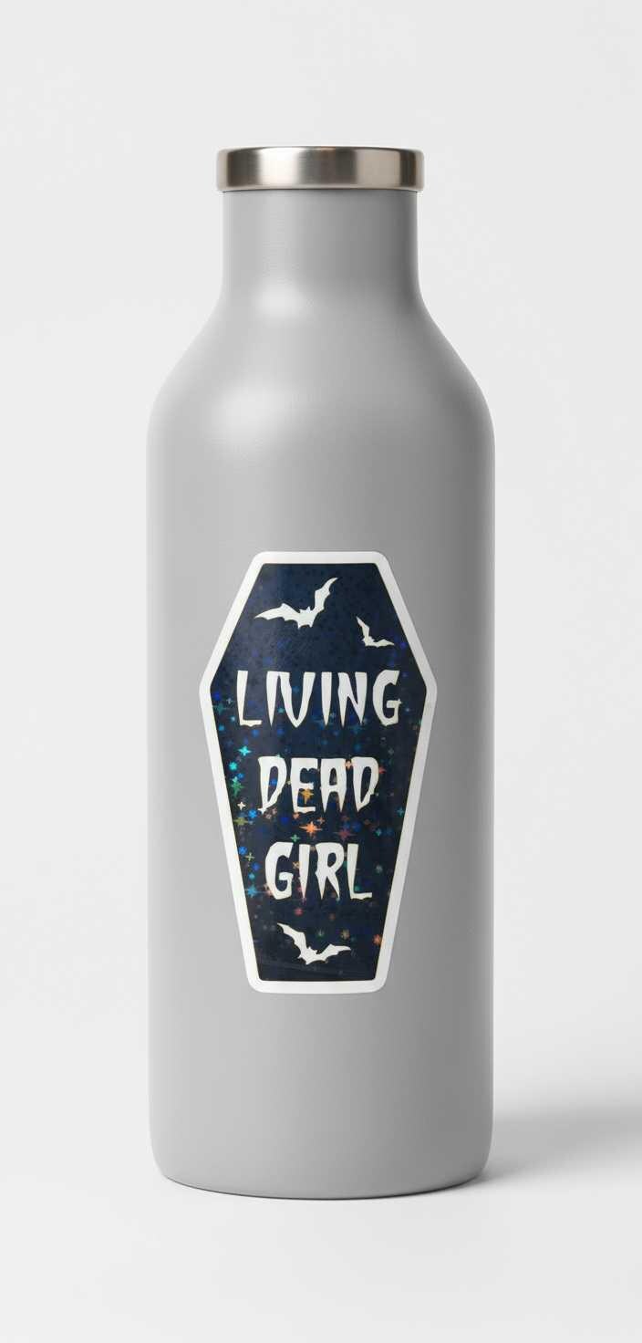 Living Dead Girl Coffin Vinyl Sticker | Gothic Waterproof Coffin Decal | Spooky Halloween Sticker
