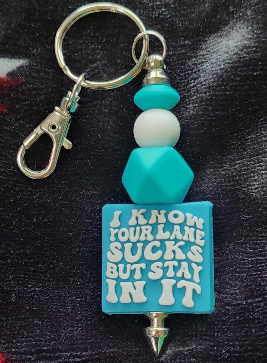 I Know Your Lane Sucks Funny Beaded Keychain | Handmade Sarcastic Driver Gift | Road Rage Car Accessory | Funny Keychain for Coworkers | Stocking Stuffer