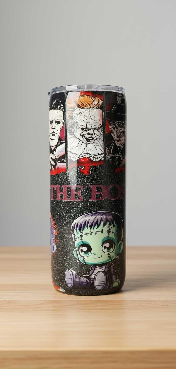 The Boys of Fall Horror Movie Tumbler | 20oz Glitter Epoxy Stainless Steel Cup | Spooky Season Drinkware Gift