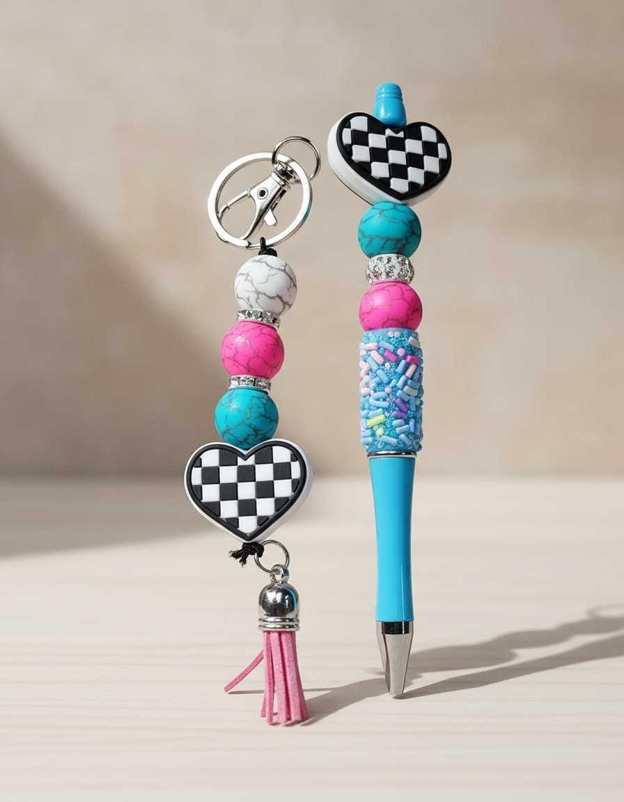 Handmade Checkered Heart Keychain – Cute, Colorful & Full of Attitude
