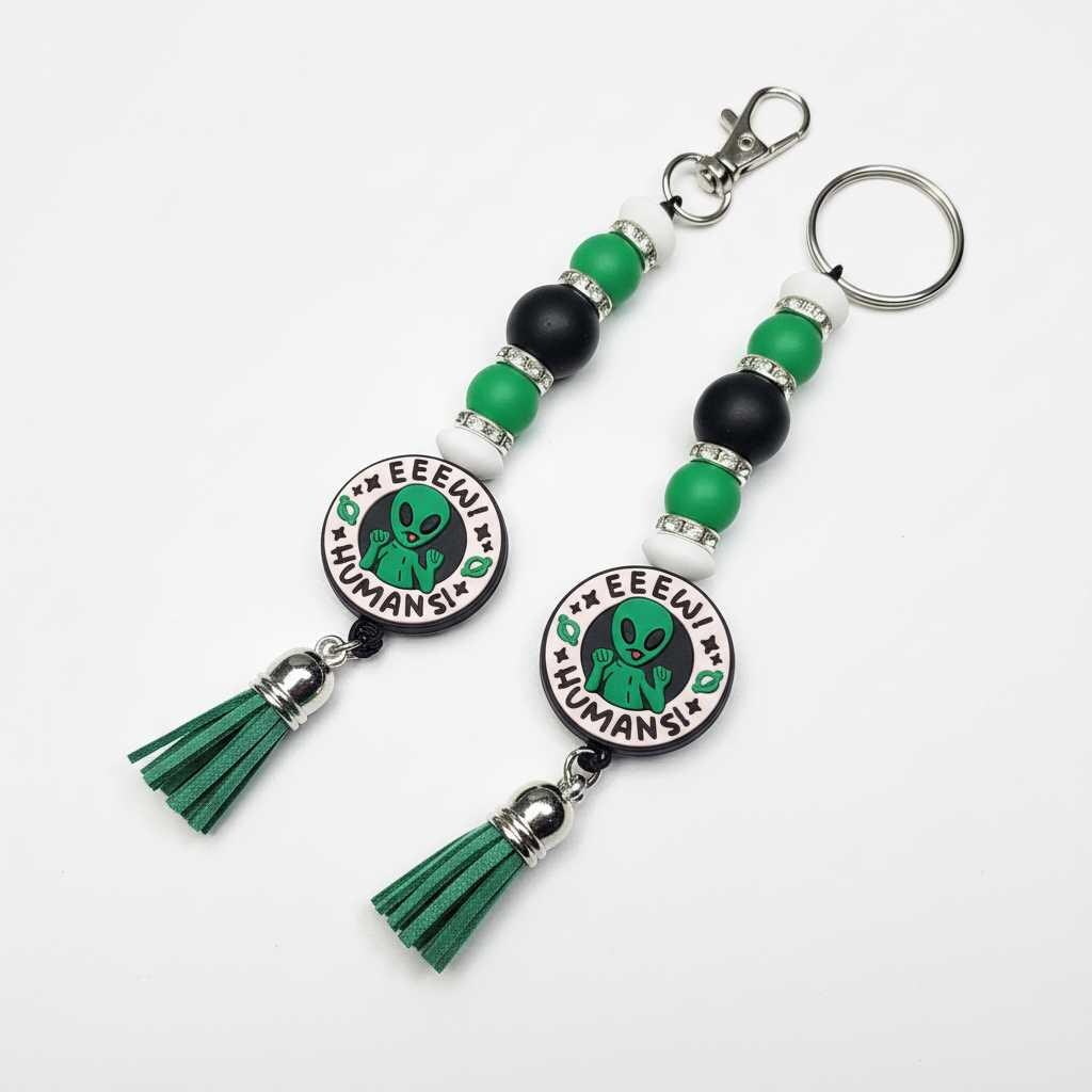 Alien Beaded Keychain: Funny Handmade Space Charm