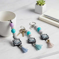 Gray Purple and blue Toaster Soak All Your Troubles Away Beaded Keychain