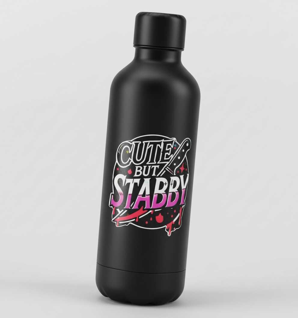 Cute but Stabby Vinyl Sticker | Funny Pink Goth Sticker | Waterproof Laptop, Water Bottle & Tumbler Decal