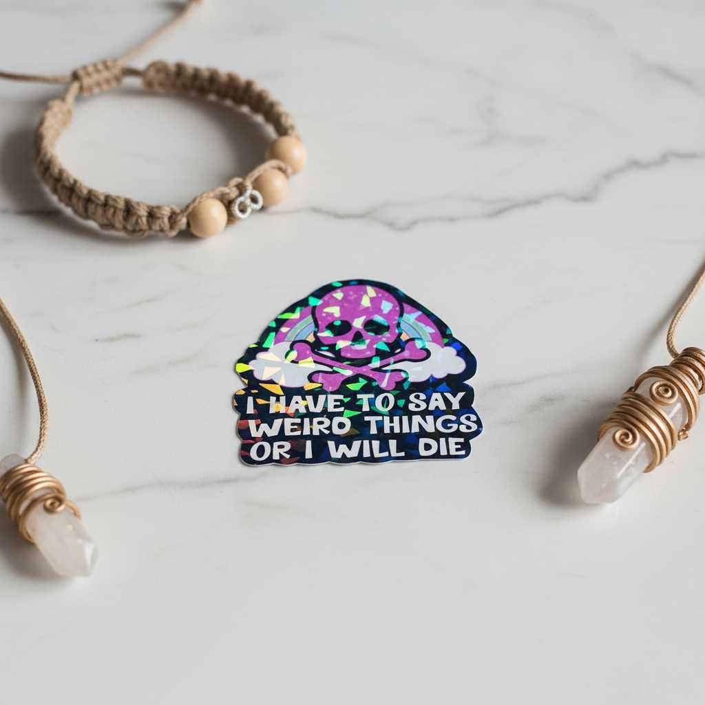 Funny Weird Stuff Skull Sticker | Rainbow Vinyl Sticker | Pink & Black Goth Decal | Waterproof Laptop Sticker | Chaos Gremlin Gift | Funny Water Bottle Sticker