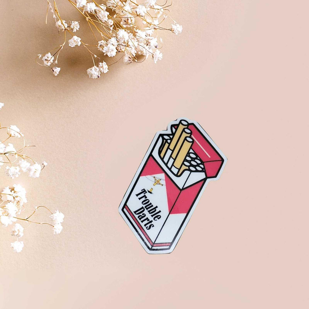 Red and White Trouble Darts Cigarette Pack Vinyl Sticker | 2x2