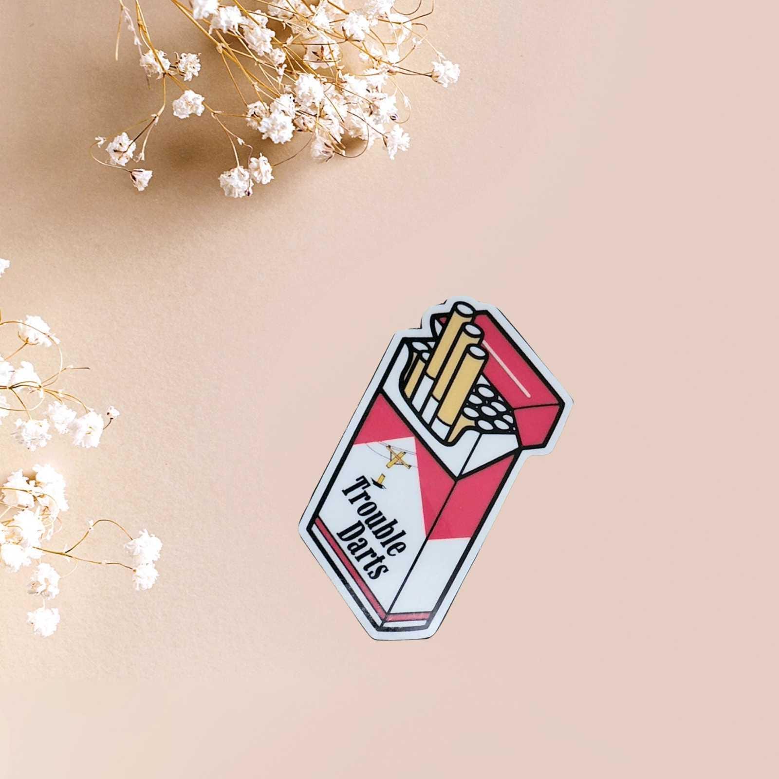 Red and White Trouble Darts Cigarette Pack Vinyl Sticker | 2x2