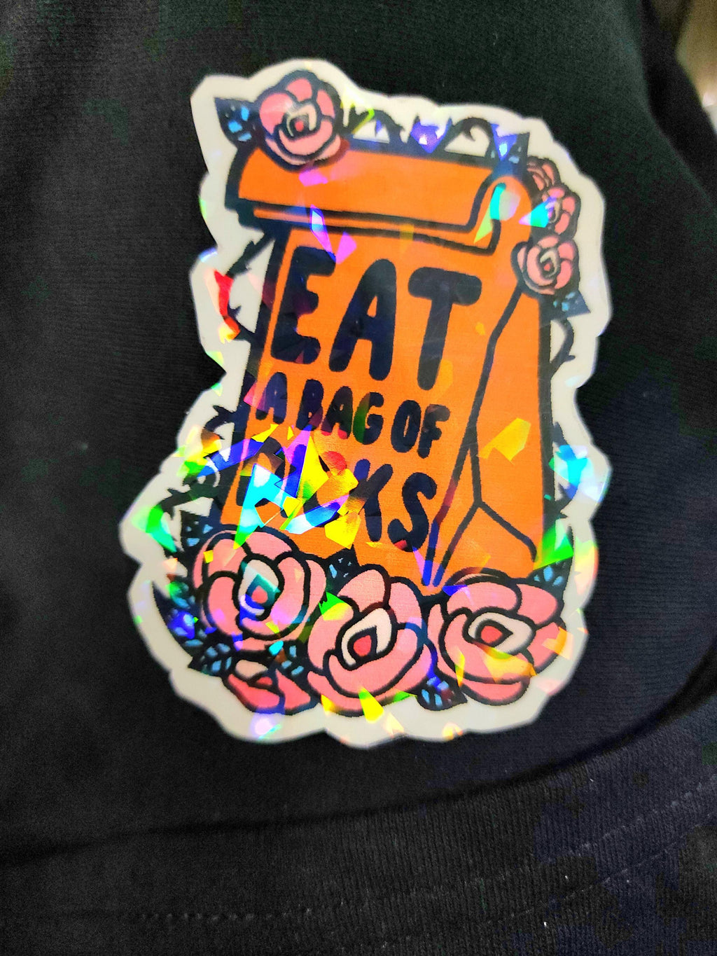 Eat a Bag of Dicks Floral Vinyl Sticker | Funny Sarcastic Sticker | Waterproof Adult Humor Decal | Cute Petty Laptop, Water Bottle & Car Sticker