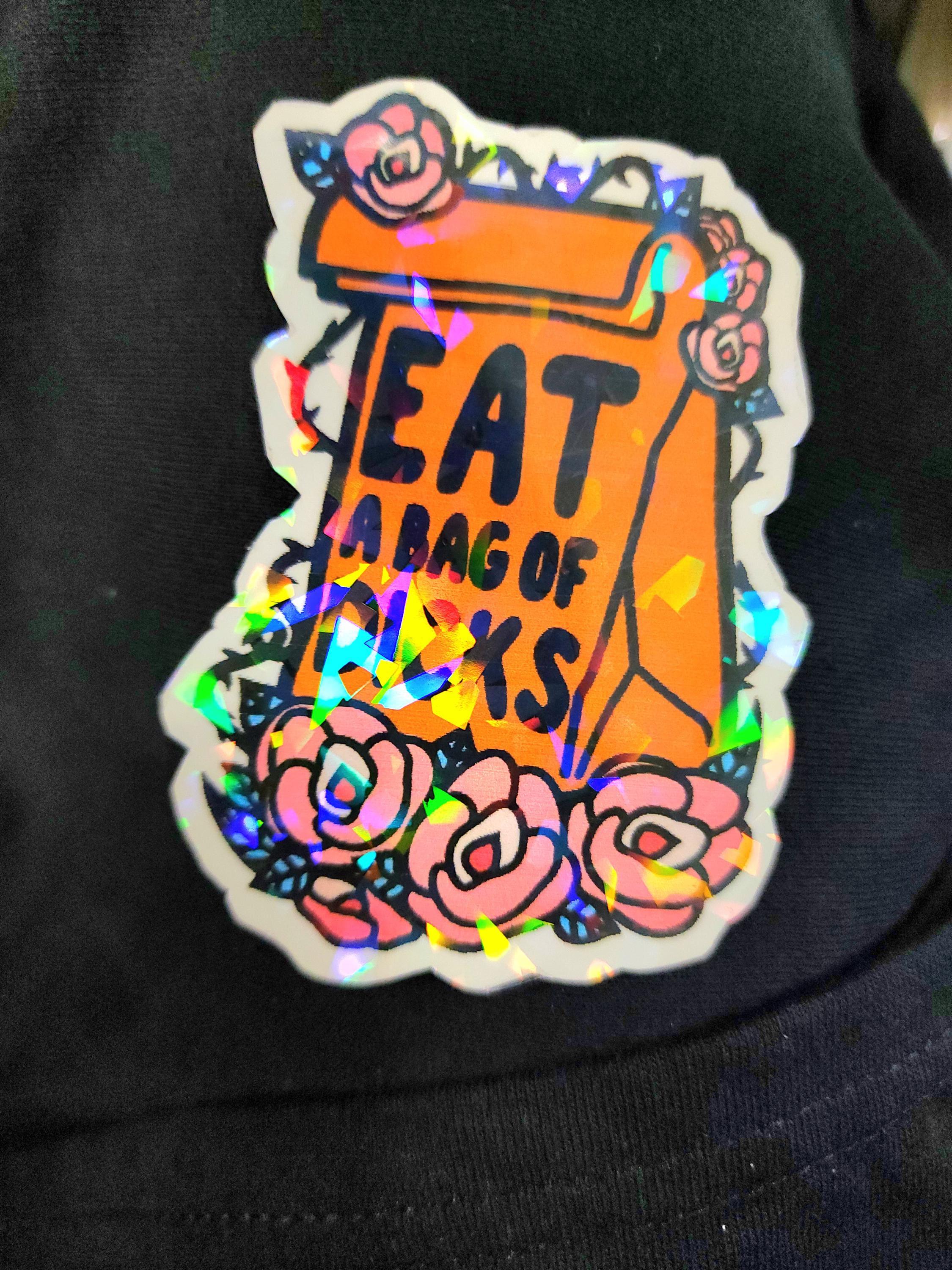 Eat a Bag of Dicks Floral Vinyl Sticker | Funny Sarcastic Sticker | Waterproof Adult Humor Decal | Cute Petty Laptop, Water Bottle & Car Sticker