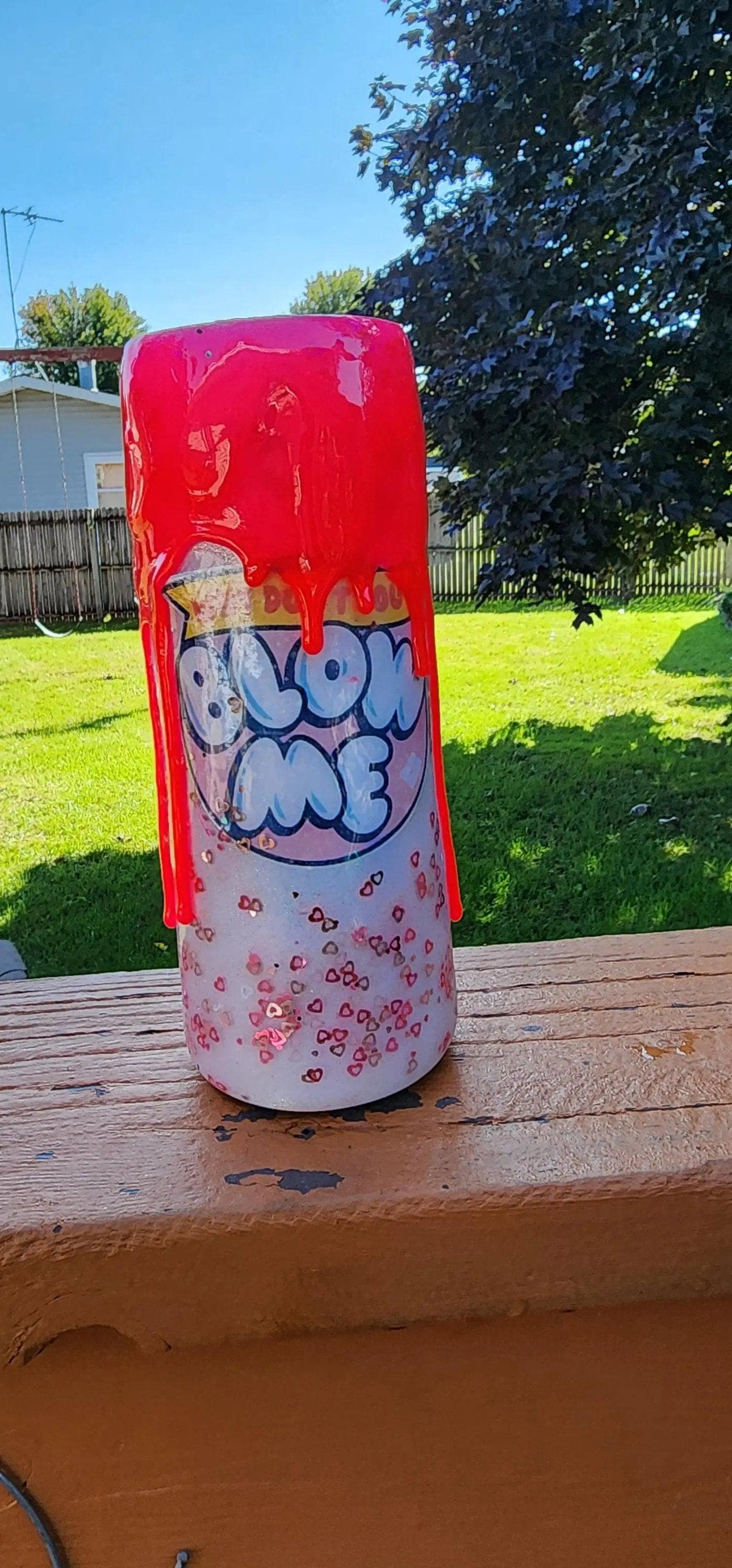 Funny Bubble Gum Wrapper Tumbler: Hot Pink Glitter Drip Epoxy Cup