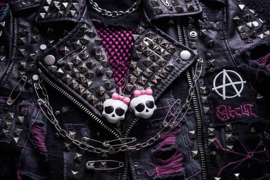 Skull Earrings with Pink Bow – Creepy Goth Jewelry