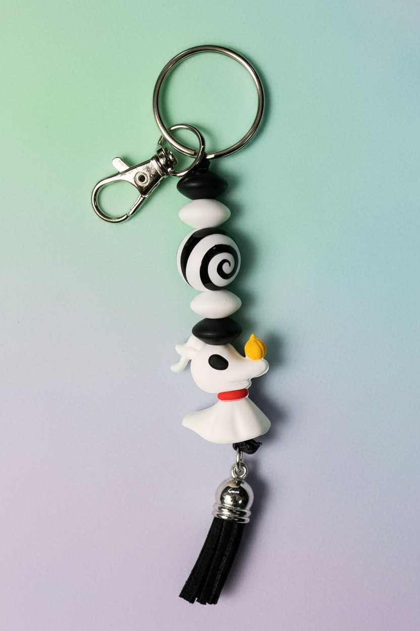 Ghost Dog Beaded Keychain | Handmade Spooky Keychain | Cute Halloween Bag Charm | Gothic Keychain Accessory | Gift for Halloween Lovers