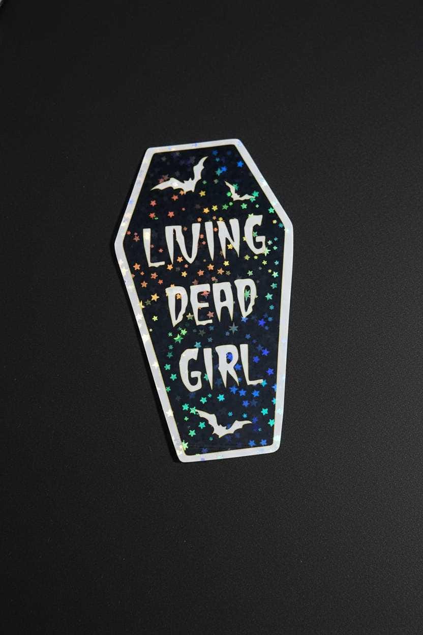 Living Dead Girl Coffin Vinyl Sticker | Gothic Waterproof Coffin Decal | Spooky Halloween Sticker