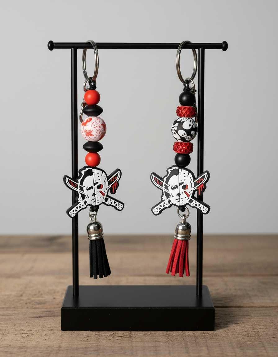 Slasher Inspired Beaded Keychain | Horror Movie Keychain | Halloween Bag Charm | Spooky Backpack Accessory | Horror Fan Gift