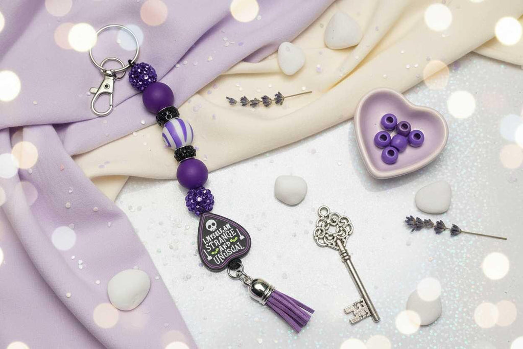 Strange & Unusual Gothic Beaded Keychain | Ouija Planchette Charm | Spooky Keychain | Goth Gift | Creepy Cute Accessory