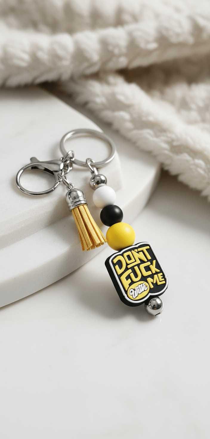 Don’t F*ck With Me Beaded Keychain – Funny Sarcastic Wristlet Keychain, Trendy Handmade Bag Charm Accessory