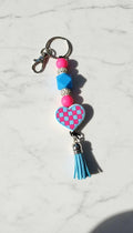 Checkered Heart Beaded Keychain | Handmade Retro Keychain | Cute Backpack & Purse Charm Gift